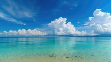 ai gerado sereno tropical de praia com cristal Claro águas em uma ensolarado dia foto