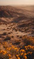 ai gerado deserto fundo, televisão arte, parede arte areia e oásis adornado com período de férias festivo feriado foto