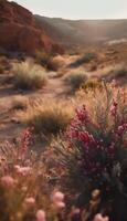 ai gerado deserto fundo, televisão arte, parede arte areia e oásis adornado com período de férias festivo feriado foto