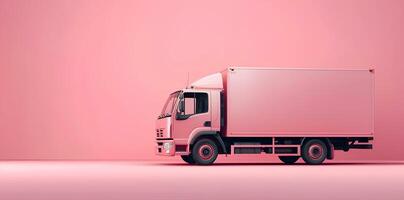 ai gerado Rosa Entrega caminhão com caixas em uma Rosa fundo, dentro a estilo do esculpido, de Anúncios cartazes, atmosfera do sonhe como foto