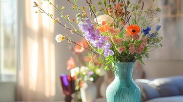 ai gerado Primavera flores dentro vintage vaso, lindo floral arranjo, casa decoração, Casamento e florista Projeto foto