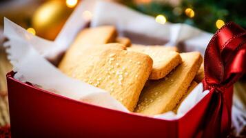 ai gerado Natal biscoitos, feriado bolacha receita e casa cozimento, doce sobremesa para acolhedor inverno Inglês país chá dentro a cabana, caseiro Comida e cozinhando foto