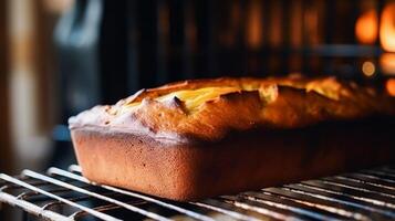 ai gerado banana pão dentro Inglês país cabana, cozimento Comida e fácil receita idéia para cardápio, Comida blog e livro de receitas foto