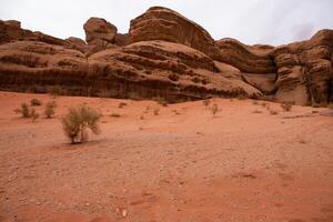 wadi rum deserto dentro Jordânia. em a pôr do sol. panorama do lindo areia padronizar em a duna. deserto panorama dentro Jordânia. foto