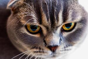 explorando a fascinar do uma lindo escocês dobra gato, Onde bigodudo elegância e brincalhão charme unir dentro uma hipnotizante retrato do fofinho deleite foto