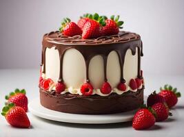 ai gerado fechar-se do delicioso chocolate morango bolo isolado em branco fundo, aniversário, casamento, celebração, modelo foto