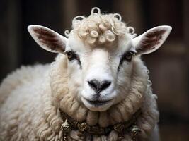 ai gerado engraçado Ramadã ovelha retrato, animais fundo, papel de parede foto