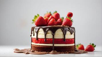 ai gerado fechar-se do delicioso chocolate morango bolo isolado em branco fundo, aniversário, casamento, celebração, modelo foto