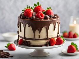 ai gerado fechar-se do delicioso chocolate morango bolo isolado em branco fundo, aniversário, casamento, celebração, modelo foto