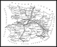 mapa do a departamento do maine-et-loire, vintage gravação. foto