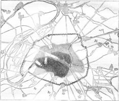 mapa do a fortificações do Paris, vintage gravação. foto