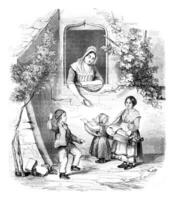 1842 exibição do pintura, pequeno piemontais de elisa senhorita loira, vintage gravação. foto