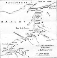 mapa do lados do Flandres, picardia e paga de caux, vintage gravação. foto