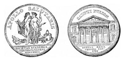 FIG 1- reversão do uma símbolo do a companhia cirurgia, Apollo e saúde, FIG 2- reversão do uma símbolo greves para a inauguração do a escola do cirurgia foto