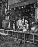 fabricante de caldeiraria fazer compras dentro Cairo, vintage gravação. foto