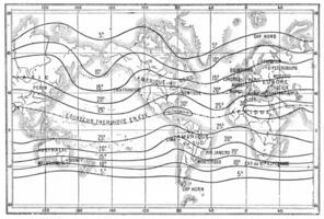 mapa do isotérmico linhas ou isotérmicas do verão, vintage gravação. foto