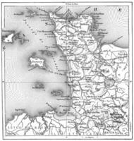 topográfico mapa do manche dentro baixa-normandia, França, vintage gravação foto