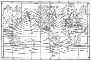 mapa do isotérmico linhas ou isotérmicos do inverno, vintage gravação. foto