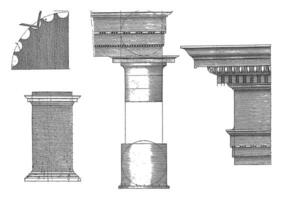 corinthian colunas e a Principal quadro, hendrick hondius eu, vintage ilustração. foto