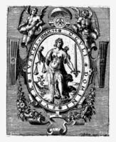 título página para trono justiça, 1606, Zacarias doendo, 1606, vintage ilustração. foto