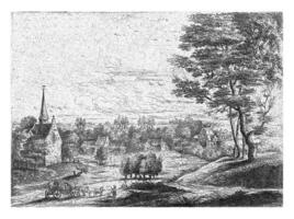 Visão do uma Vila com uma coberto vagão, lucas furgão então, 1605 - 1673 foto