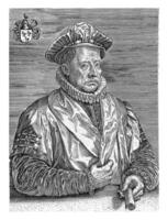 retrato do filipo nutius boa noite, envelhecido 52, johannes wierix, 1579 foto