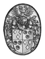 casaco do braços do a furgão Heussen família, hendrick Goltzius, 1579 - 1584 foto