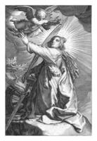 santo Catherine do Alexandria com Palma filial, espada e quebrado roda foto
