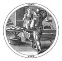 uma mulher coze pães do pão e uma homem faz dela a amoroso proposta, anônimo, 1550 - 1610 foto