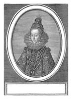 retrato do margaret do Áustria, rainha do Espanha, johannes wierix, 1601 dentro a quadro, Armação uma quatro linhas rubrica dentro latina. foto