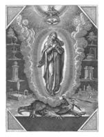 virgem Maria flanqueado de símbolos a partir de a lauretano ladainha, hierônimo wierix, depois de jan furgão der rua, 1563 - antes 1612 foto