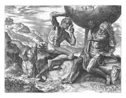 Hércules carrega a globo para Atlas, cornelis corte, depois de frans floris eu, 1563 foto