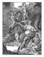musa e putti levar retrato do cirurgião e poeta governador bidloo, francois furgão Bleyswijck, depois de frans furgão mieris, 1681 - 1746 foto