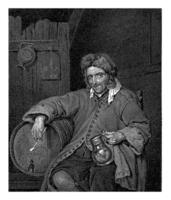 homem com jarro e tubo às uma barril, filipo Velijn, depois de Gabriel metsu, 1832 foto