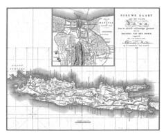 mapa do Java com uma mapa do Batávia, c. furgão baarsel e filho, depois de johannes furgão cova bosch, 1816 foto
