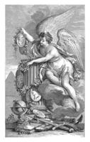anjo em uma nuvem perto uma coluna com uma globo, uma espada e medalhões, reinier vinkeles eu, 1751 - 1816 foto