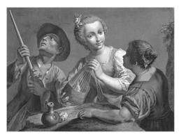 uma Garoto com uma rifle e dois meninas com uma pássaro, nicolo Cavalli, depois de antonio Marinetti, 1740 - 1822 foto