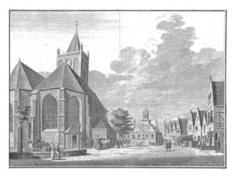 Visão do a grote kerk e a velho Cidade corredor em a markt dentro Vlaardingen, jan Caspar Philips, depois de cornelis pronk, 1744 - 1775 foto