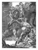 musa e putti levar retrato do cirurgião e poeta governador bidloo, francois furgão Bleyswijck, depois de frans furgão mieris, 1719 foto