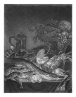 ainda vida com peixe, Jacob cara, 1670 - 1724 ainda vida com peixe, aves, legumes e fruta. foto