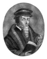 retrato do a reformador John Calvino, pieter schenk eu, 1670 - 1713 foto