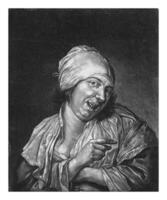 sorridente mulher a face, Abraão manchando, depois de petrus staverenus, 1652 - 1690 foto
