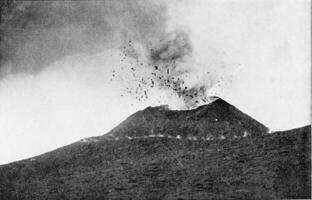 a Vesúvio cratera durante a erupção, vintage gravação. foto