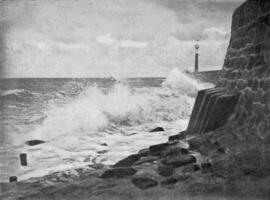 mar quebra contra penhascos, vintage gravação. foto