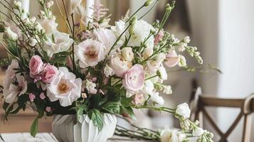 ai gerado Primavera flores dentro vintage vaso, lindo floral arranjo, casa decoração, Casamento e florista Projeto foto