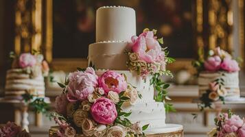 ai gerado Casamento decoração com peônias, floral decoração e evento celebração, peônia flores e Casamento cerimônia dentro a jardim, Inglês país estilo foto