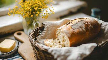ai gerado pão e manteiga, caseiro cozimento e tradicional comida, país vida foto