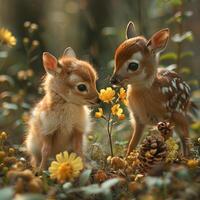 ai gerado jovem animais dentro natureza com florescendo flores, símbolo do renovação foto