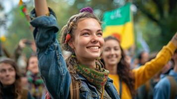 ai gerado eco-pioneiros - com poder mulheres liderando verde campanhas foto