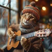 ai gerado a gato tocam a guitarra. gato guitarrista. criada com generativo ai foto